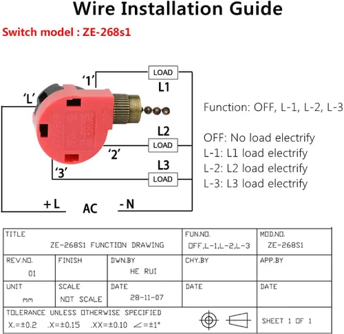 Vista 4 de ZE-268s1 - Interruptor de ventilador de techo de 3 vías de 4 cables, control de velocidad, interruptor de cadena compatible con luz Hunter
