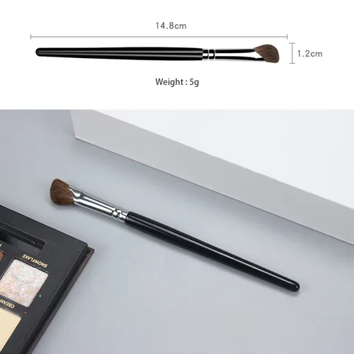Vista 7 de Cepillo de sombra de ojos, forma de hoz suave pony pelo sombreado cepillo de sombra nasal, mango de madera negro