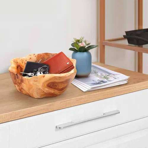 Vista 7 de Cuenco de madera para decoración, cuenco de fruta tallada de madera maciza de forma natural, cuenco de madera decorativo para centro de mesa