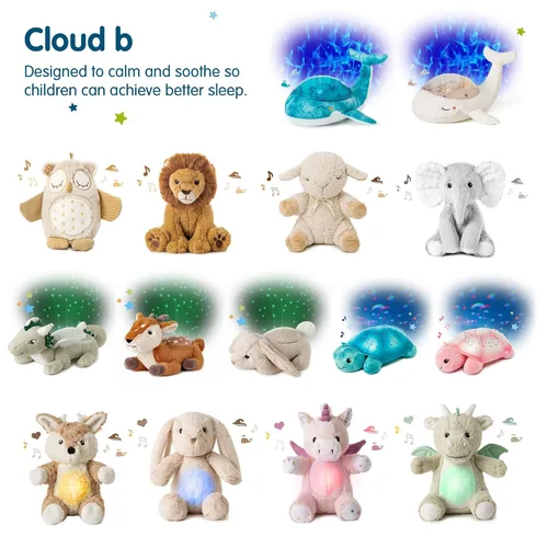 Vista 6 de Cloud B Twilight Buddies Dragón de peluche Luz nocturna Proyector de estrellas y constelaciones en 3 colores Apagado automático desde