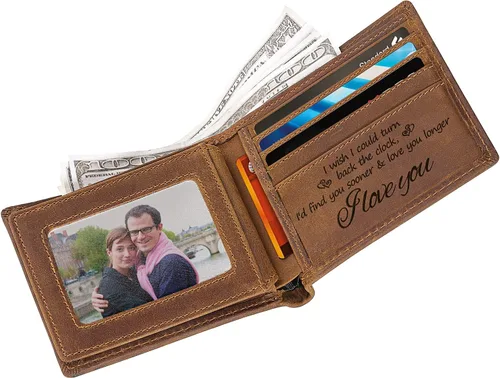 Vista 3 de kullder Billetera personalizada para hombres, carteras grabadas, regalos de cuero para marido de parte de la esposa, billetera personalizada