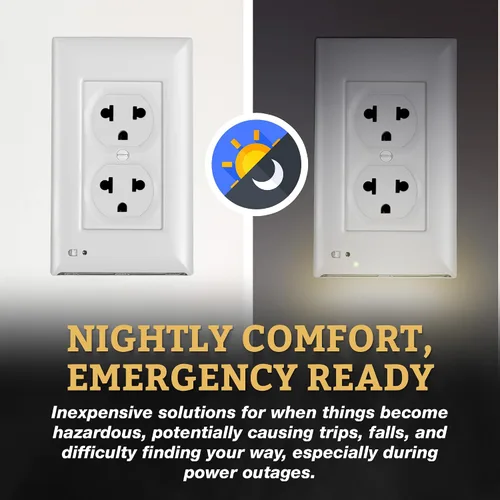 Vista 3 de Placa de cubierta de enchufe iluminada, luz nocturna LED opcional, cubierta de enchufe de pared y alumbrado de respaldo para falla de energía