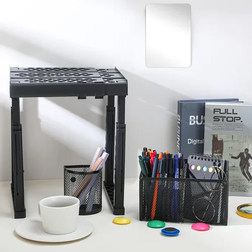 Vista 5 de Wesiti Kit de organizador de 9 piezas y accesorios para casillero, incluye 1 estante, 3 soportes magnéticos para lápices, 1 espejo, 4 imanes