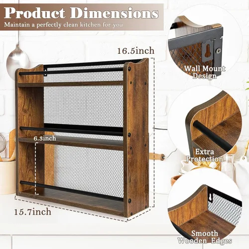 Vista 2 de Klxuyuo Soporte de pared para tarros de especias y condimentos, 3 niveles grande para colgar en la pared, organizador de especias para armario
