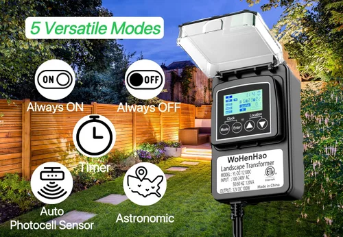 Vista 2 de Wohenhao Transformador de iluminación de bajo voltaje de 100 W para luces de paisaje de bajo voltaje de salida de 12 V CC, transformador de luces
