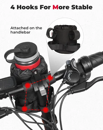 Vista 2 de Portavasos grande para bicicleta KEMIMOTO con bolsillos de malla y bolsa para teléfono, compatible con bicicleta de carretera, MTB, bicicleta