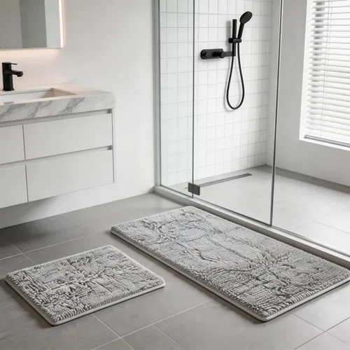 Vista 2 de Juegos de Alfombras de Baño de 2 Piezas de Chenilla Suave Antideslizantes Alfombras de Baño Absorbentes Peludas, Alfombra de Bañera, Alfombras Gris