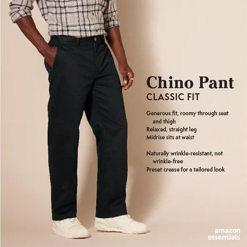 Vista 2 de Tienda Essentials Pantalón chino de corte clásico, resistente a las arrugas, sin pinzas, para hombre (disponible en tallas grandes y altas)
