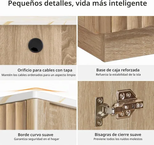 Vista 4 de Merax Isla de cocina acanalada de 82.6 pulgadas con mesa de comedor extensible para 4-6, mesa de isla para cocina con toma de corriente, mesa