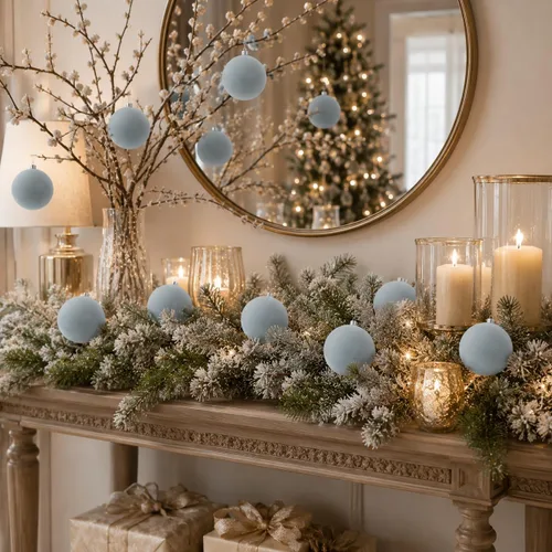 Vista 5 de 18 adornos de terciopelo para árbol de Navidad, juego de adornos de Navidad Azul polvo