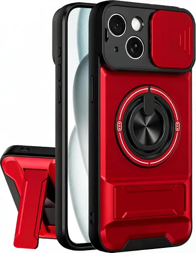 Vista 22 de Dssairo Funda para iPhone 15 con anillo magnético de rotación de 360° compatible con carcasa MagSafe Slide para cámara, soporte plegable, funda Negro