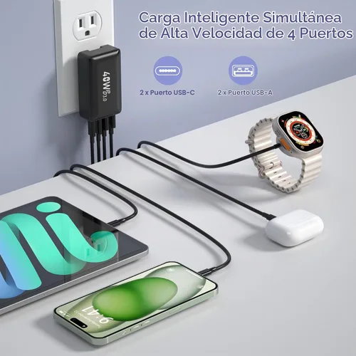 Vista 3 de OKRAY - Bloque de cargador plano USB C, enchufe de pared de carga rápida Negro-1 paquete