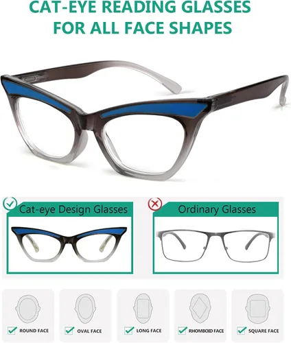 Vista 4 de Eyekepper Paquete de 5 lentes de lectura con diseño de ojo de gato para mujer +0.0