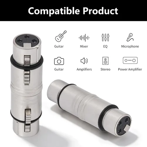 Vista 6 de Adaptador de acoplador XLR hembra a hembra de 3 pines conector XLR para cables de audio o sistemas PA 2 unids