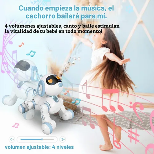 Vista 6 de Perro robot, perro a control remoto para niños con detección táctil de cabeza y función de música, robot interactivo programable, divertido juguete