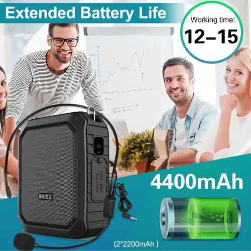 Vista 4 de Amplificador de voz Bluetooth con micrófono de solapa/micrófono auriculares-18W IPX5 impermeable pequeño megáfono altavoz sistema Pa, micrófono
