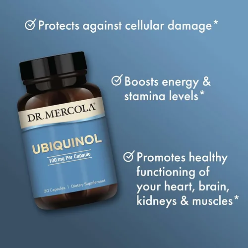 Vista 4 de Dr. Mercola Ubiquinol 100 mg por porción, 30 porciones (30 cápsulas), suplemento dietético, apoya la salud y el bienestar general, sin OMG
