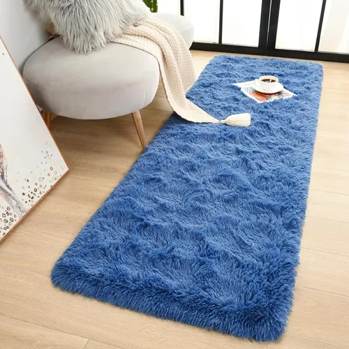 Vista 11 de Terrug Alfombra Corredor Negra Esponjosa para Dormitorio, 2x6 Pies Lindas Alfombras de Área de Pelo Largo para Pasillo, Alfombra de Felpa Suave