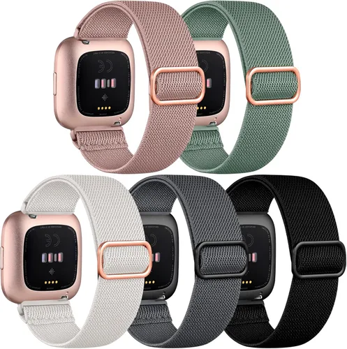 Vista 11 de DaQin Correa elástica deportiva de nailon compatible con Fitbit Versa 2 correas de reloj para mujeres y hombres, paquete de 5 correas elásticas