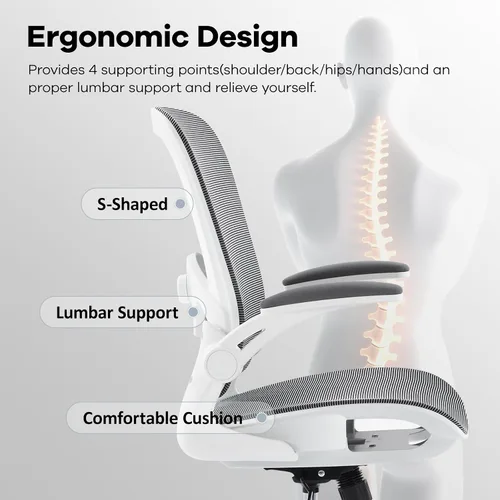Vista 8 de Silla de Oficina con Asiento de Malla, Silla de Escritorio Ergonómica de Malla con Soporte Lumbar Ajustable, Silla de Computadora con Reposabrazos
