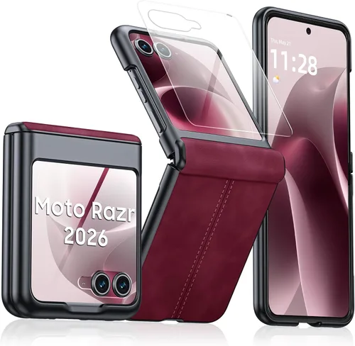 Vista 45 de para Samsung Galaxy Z Flip 7 Funda con protección de bisagras y protector de pantalla incorporado, funda de cuero mate de policarbonato ultradelgada