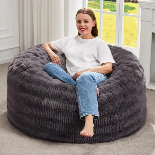 Vista 27 de Hobestluk Sillas Puf para Adultos, Silla Puf con Relleno, Sillas Puf Grandes con Funda Esponjosa en Relieve, Sillas Puf Gigantes para Adultos