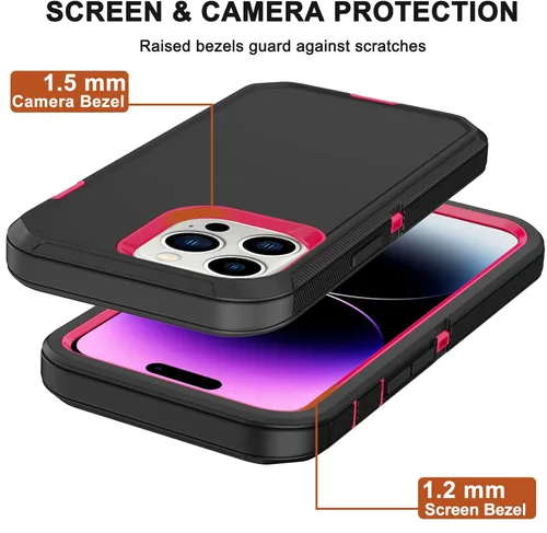 Vista 5 de Funda para iPhone 14 Pro Max (6.7 pulgadas) con funda de clip para cinturón, 2 protectores de pantalla, resistente grado militar, cuerpo completo, a