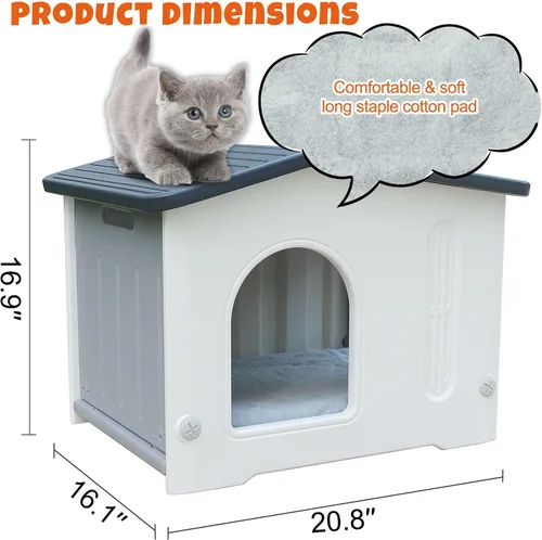 Vista 5 de Casa para gatos al aire libre con puerta de escape, casa para gatos con alfombrilla de autocalentamiento, casa para gatos al aire libre, casa grande