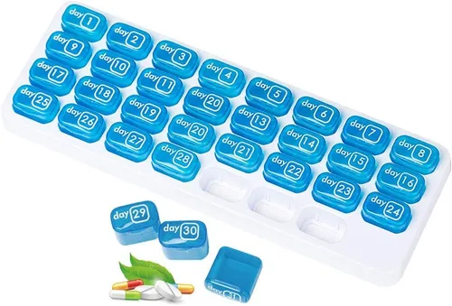Vista 2 de Organizador de píldoras mensual de 31 días, estuche portátil para pastillas/medicinas, soporte para medicina diaria/vitaminas/aceites de Negro