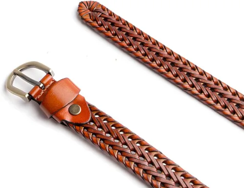 Vista 5 de Cinturón estrecho de cuero genuino trenzado para mujer, 0.984in de ancho