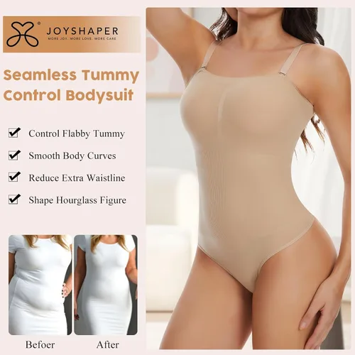 Vista 3 de JOYSHAPER Body sexy sin tirantes para mujer, con hombros descubiertos, sin costuras, camiseta sin mangas, leotardo de una pieza
