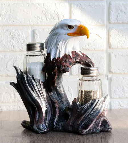 Vista 2 de Ebros Gift Patriótico Americano Águila Calva Salero y Pimentero Salero Estatuilla Decoración 7 "H Águilas Aves De Presa Rey De Los Cielos Alas De