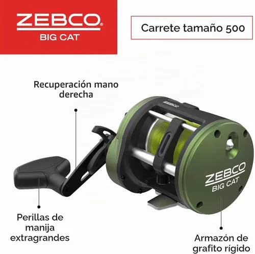 Vista 3 de Zebco Combo de carrete convencional y caña de pescar Big Cat