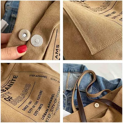 Vista 7 de MOMEITU Bolso tote de lona Crossbody Bolso grande Bolso de hombro retro Bolso de mano estético Bolso grande Bolso de mano de hadas Grunge, Marrón