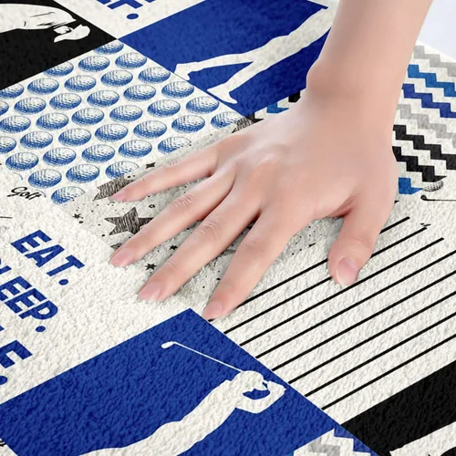 Vista 5 de Alfombra de baño deportiva para niños, alfombra de baño de golf geométrica a rayas antideslizantes, alfombra de baño de lana cuadriculada esponjosa