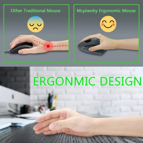 Vista 7 de Mcpiwohy Mouse ergonómico, mouse vertical óptico recargable USB mouse 2.4GHz inalámbrico con 6 botones, 3 ajustables 120016002400 DPI para laptop