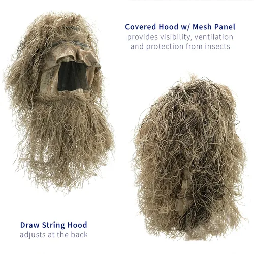 Vista 9 de VIVO Trajes Ghillie, tamaños para adultos y jóvenes, estilos de camuflaje de hierba seca, hojas y bosques