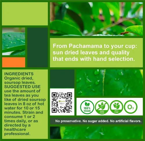 Vista 6 de Frutos Pachamama Té orgánico de hojas de guanábana – Hoja de guanábana seca 100% pura, secada al sol y seleccionada a mano para frescura Apoya