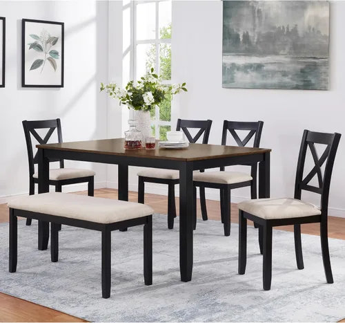 Vista 31 de LUMISOL - Juego de mesa de comedor de madera maciza con 4 sillas tapizadas y banco para cocina, comedor, sala de estar, gris plateado