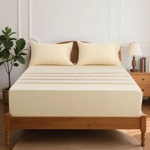 Vista 5 de HYPREST Sábanas de algodón tamaño King, sábans de bolsillo profundo de 18 pulgadas para hotel de lujo suave beige - 600 hilos