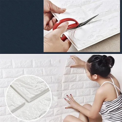 Vista 7 de Calcomanías de pared de ladrillo impermeables 3D de 27.56 x 11.81 pulgadas, paneles de pared autoadhesivos de espuma para TV, sala de estar