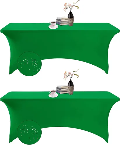 Vista 54 de Paquete de 2 fundas de mesa de elastano impermeables para mesas rectangulares, 6 pies, negras, elásticas, resistentes a manchas, para todas