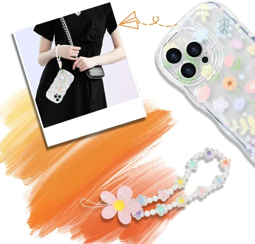 Vista 5 de Funda transparente compatible con iPhone 14 Pro, marco ondulado rizado, forma de encaje floral, TPU delgada, protección de cámara, funda