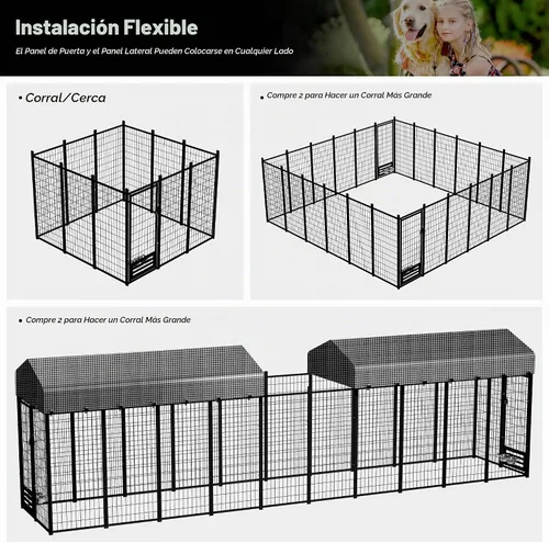 Vista 8 de Perrera para perros grandes, para exteriores, corralito para perros, casa de valla para patio, perrera resistente para perros con puerta