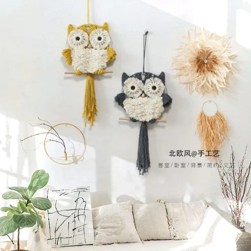 Vista 3 de Tapiz de macramé para colgar en la pared, tapiz decorativo hecho a mano, tejido bohemio, adorno bohemio de animales para colgar en la pared