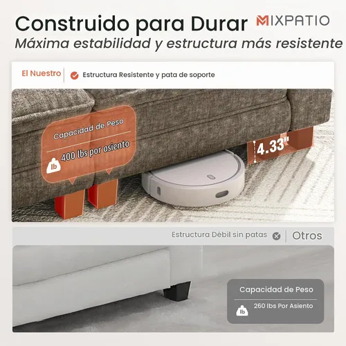 Vista 7 de MIXPATIO - Sofá seccional en forma de U de 123 pulgadas con cojines tipo nube, juego de sofá modular de asiento profundo con 5 asientos y 2 Gris