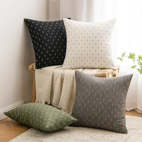 Vista 87 de MIULEE - Juego de 2 fundas de almohada decorativas de lino de arpillera navideñas, modernas, estilo campestre, rústicas, tejidas, con textura