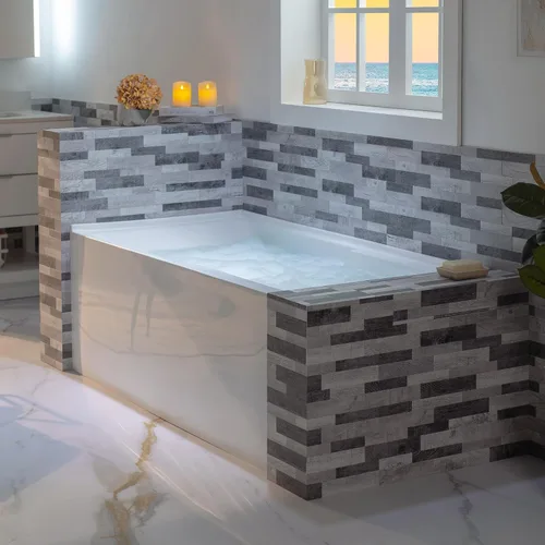 Vista 10 de WOODBRIDGE Bañera rectangular de acrílico de 60 pulgadas en blanco con drenaje derecho, drenaje desplegable de níquel cepillado incluido BA6030R