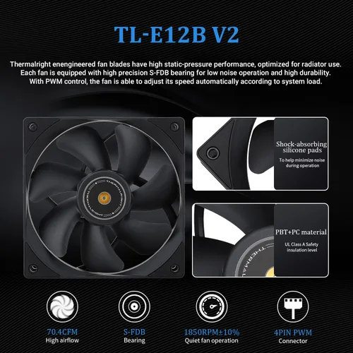 Vista 5 de Thermalright Frozen Prism 240 - Enfriador líquido de CPU negro, bomba controlada PWM eficiente de 3300 RPM, ventilador PWM serie TL-E12 × 2, piezas