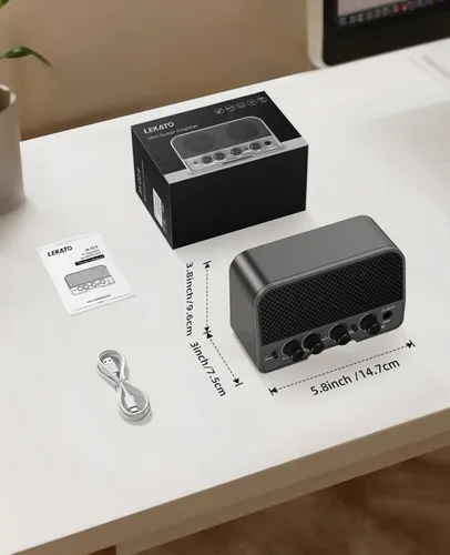 Vista 7 de LEKATO Mini amplificador de guitarra eléctrica recargable de 5 W, canales limpios/sobremarchados, amplificador pequeño portátil para práctica